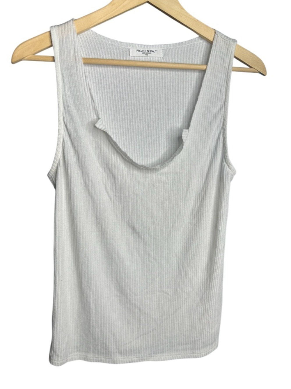 PROJECT SOCIAL T | White Ribbed Tank Top | Scoop Neck | Soft Basic | Size Large - Picture 3 of 5